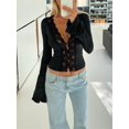 thumbnail image 5 of Top corto Miqil para mujer, encaje Y2K, manga larga, cuello en V, floral, 5 of 5