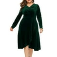 thumbnail image 6 of ClodeEU Womens Plus Size V Neck Formal Long Sleeve Velvet Midi Dresses,Fall Elegant Flowy Party Dresses Green,Womens Plus XXXXL, 6 of 6