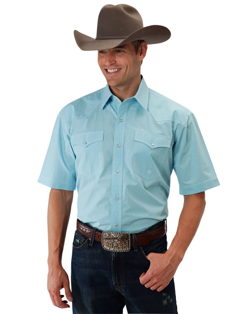 Roper Western Shirt Mens S/S Snap Solid Turquoise 03-002-0278-0557 BU