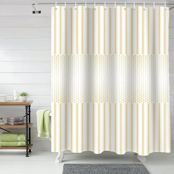 Shower Curtain Yellow Lines Ombre Bath Curtain Sets For Bathroom Washable, Polyester Fabric With Hooks 48"W x 72"L