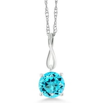 Gem Stone King 1.20 Ct Round Swiss Blue Topaz 10K White Gold Pendant With Chain