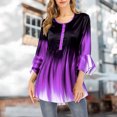thumbnail image 3 of T-Shirt Dégradé de Couleur pour Femmes, Blouse Décontractée à Boutons, Col Rond, Manches à Volants, Blouse Ample, 3 of 3