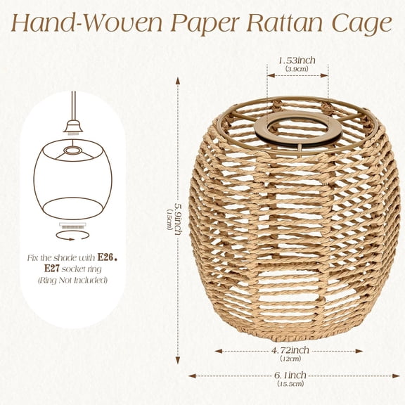 YUYAN-Premium Boho Lamp Shade Rattan Lamp Shade for Living Room, Bedroom, and Dining Room Durable rattan pendant light shade Perfect for Pendant, Table, and Ceiling Lamps