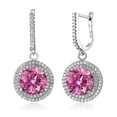 thumbnail image 3 of Gem Stone King 925 Sterling Silver Pink Moissanite Dangle Earrings for Women (9.02 Cttw, Round 10MM), 3 of 3