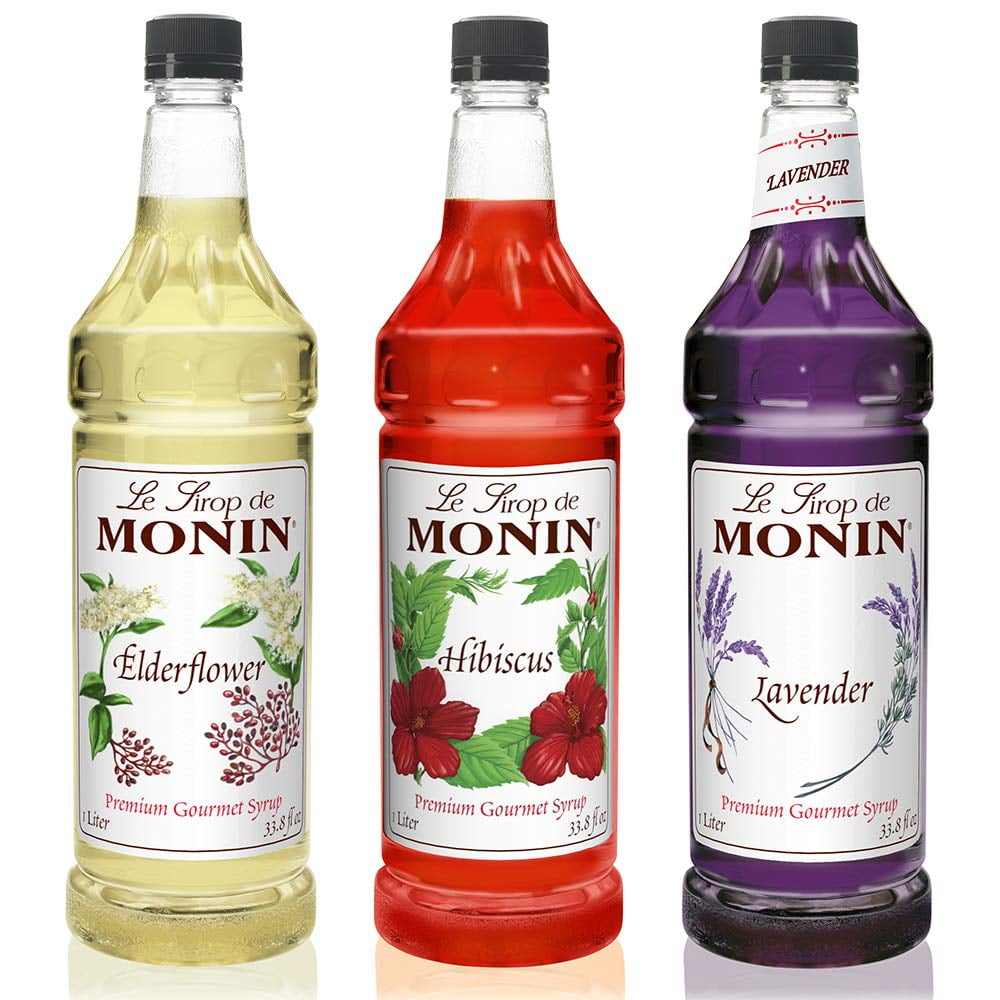 Monin Floral Variety Pack, Lavender, Elderflower, & Hibiscus Syrup, Floral Flavors, Great for