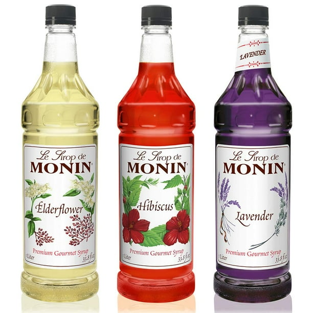 Monin Floral Variety Pack, Lavender, Elderflower, & Hibiscus Syrup
