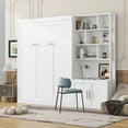 thumbnail image 3 of MODERNLUXE Full Size Murphy Bed with Shelves and Drawers, Convertible Wall Bed with Cabinets, White, 3 of 20