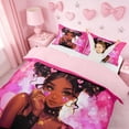 thumbnail image 3 of Erosebridal Chic Black Girls Queen Duvet Cover Set,Cute 3D Pink Loves Glitter Print Bedding For Kids,Reversible Pink,3-Piece(No Comforter), 3 of 6