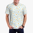 thumbnail image 3 of Balery Daisies Flowers Printed Men’s Short Sleeve Polo Shirt, Midweight Men's Shirt,Golf Polo shirts -Large, 3 of 9