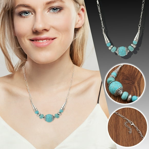 UsTZtai Ethnic Sunflower Turquoise Necklace, Handmade Jewelry for Women Girls Gift, Fashion Pendant