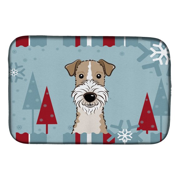 Winter Holiday Wire Haired Fox Terrier Dish Drying Mat