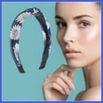 thumbnail image 2 of Vocoste 1 Pc Grace Chrysanthemum Pattern Wide Cross Knot Headbands for Women Navy Blue, 2 of 6