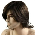 thumbnail image 2 of Cost-Saving! WEIWEIGG Men's Short Brown Wig, Medium Style Wavy Bouncy Side, Adjustable, Heat Resistant Synthetic Hair, Wavy Bouncy Fringe, Dark Brown, Wig Cap Included, 2 of 5