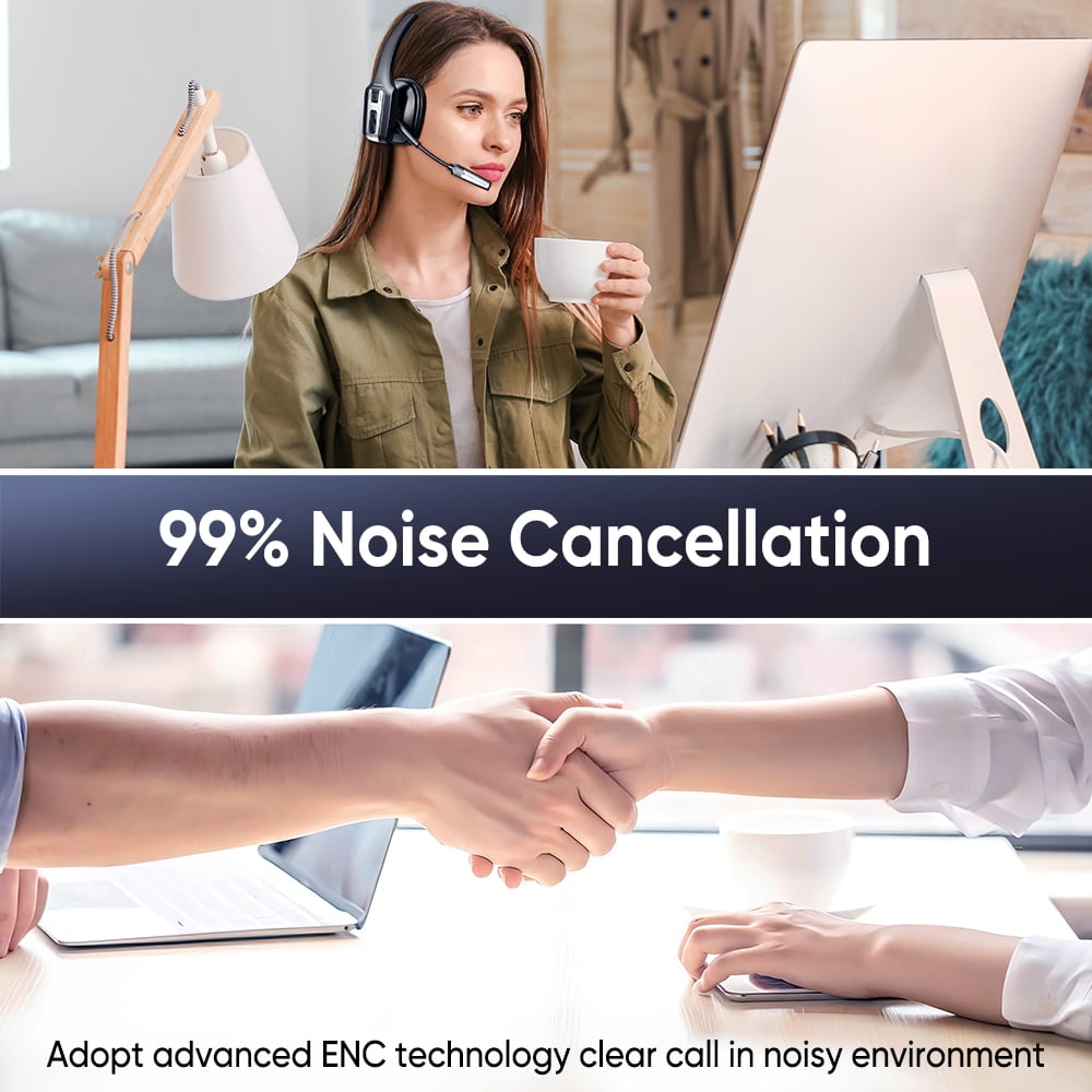 Bluetooth Headset with Microphone, Trucker Bluetooth Headset with ENC Noise Cancelling & Mute Button, Wireless On-Ear Headphones 60 Hrs Working Time, for Trucker Home Office Remote Work Zoom