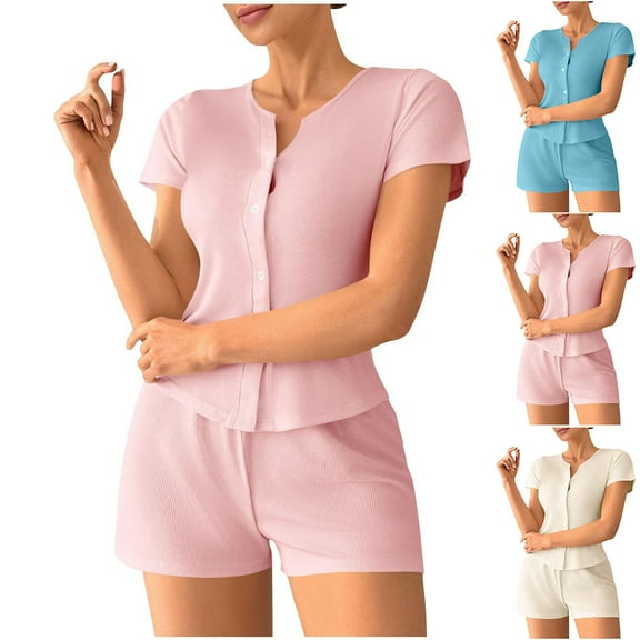 SYMOID Solid Women's Pajama Sets Pink Shorts Womens Pajama Lightweight Size M
