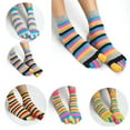 thumbnail image 6 of 6 Pairs Women Cotton Five Finger Ankle Socks Rainbow Colorful Striped Breathable Toe Separated Mid Tube Hosiery Gifts, 6 of 21