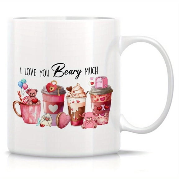 1pc Funny Ceramic Coffee Mug 11oz Insulated Reusable Cup with I Love You Bear Design Teddy Bear Theme Hand Wash Only Home Office Coffee Cup