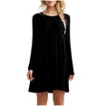 thumbnail image 2 of Summer Dresses For Women Solid Color Round Neck Ruffle Long Sleeve Loose Casual Mini Dress Beachwear ,Black,XXL, 2 of 5