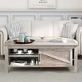 thumbnail image 3 of Dextrus Coffee Table with Storage, Farmhouse Wood Sofa Center Table with Sliding Door, Gray, 3 of 11