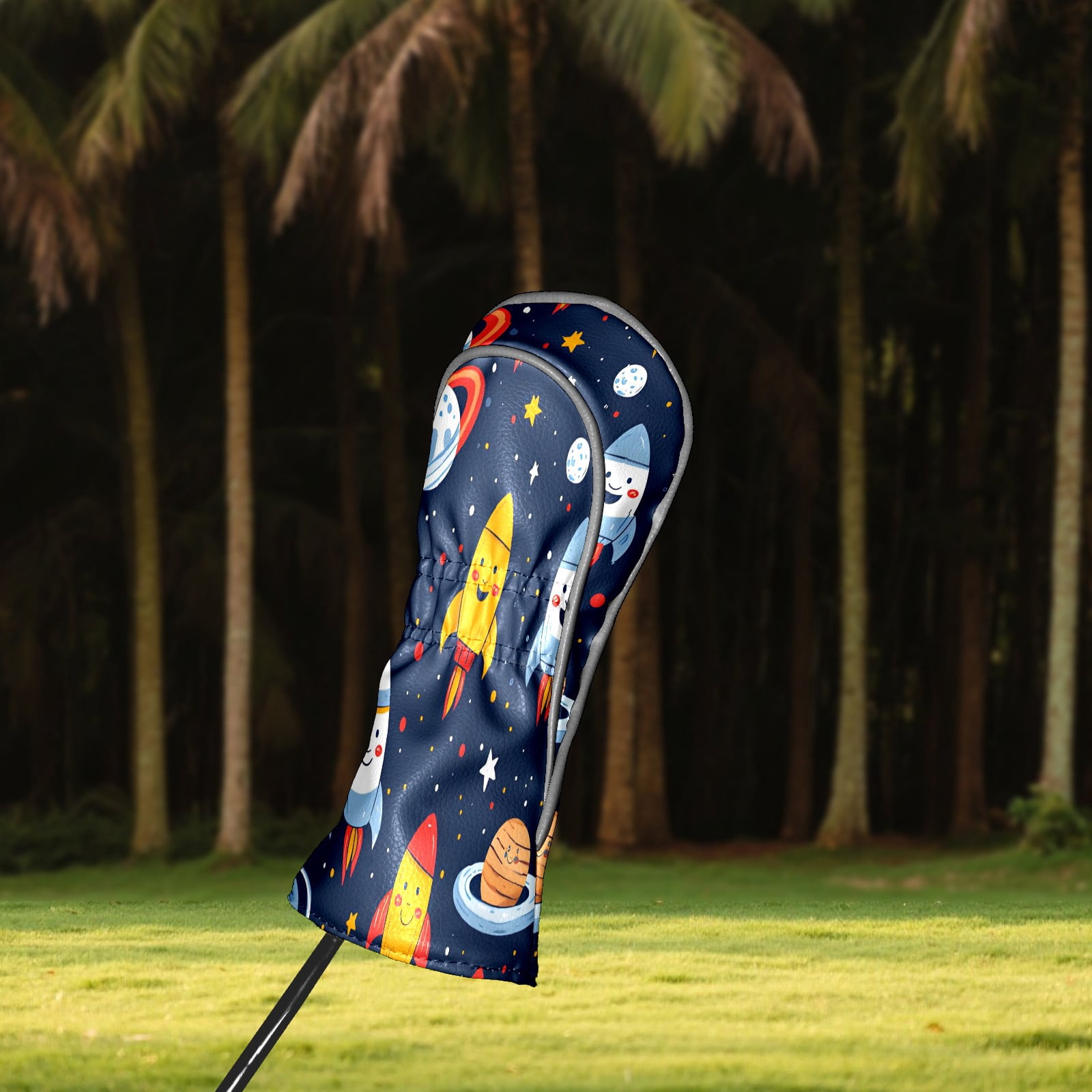 Golf Club Covers, DarkBlue RocketPlanet Premium PU Leather Driver Hybrid Putter Head Covers with Velvet Lining, Waterproof Golf Gifts for Men Women