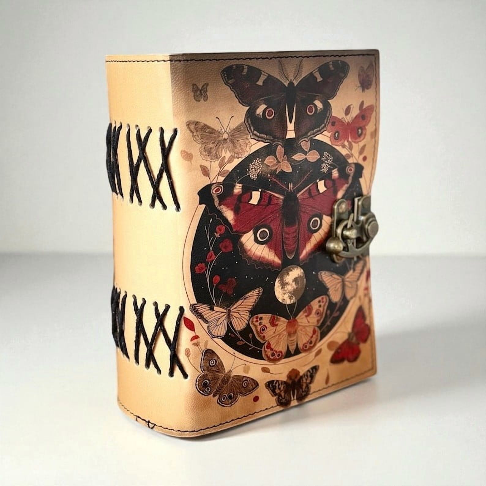 Butterfly Leather Grimoire - Vintage Butterfly Leather Journal – Handmade Paper – 5x7 Inch – 200 Pages