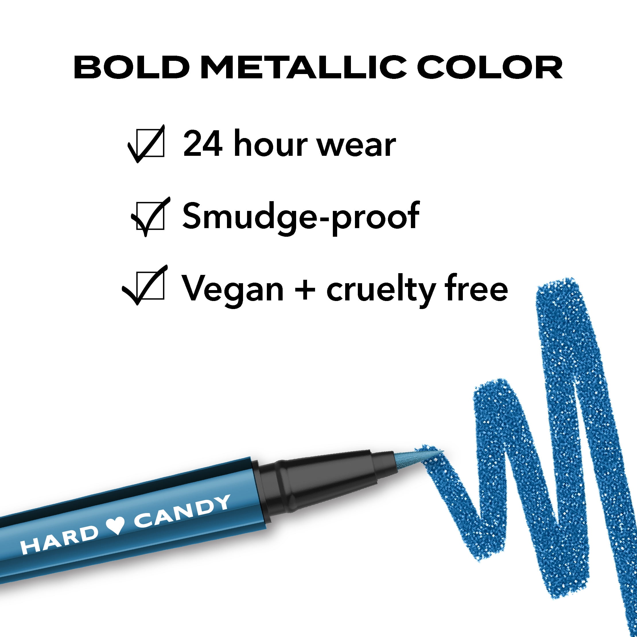 Hard Candy Party Lines Color Play Eyeliner, Liquid Liner, 24HR Wear, Blue My Way, Metallic Blue