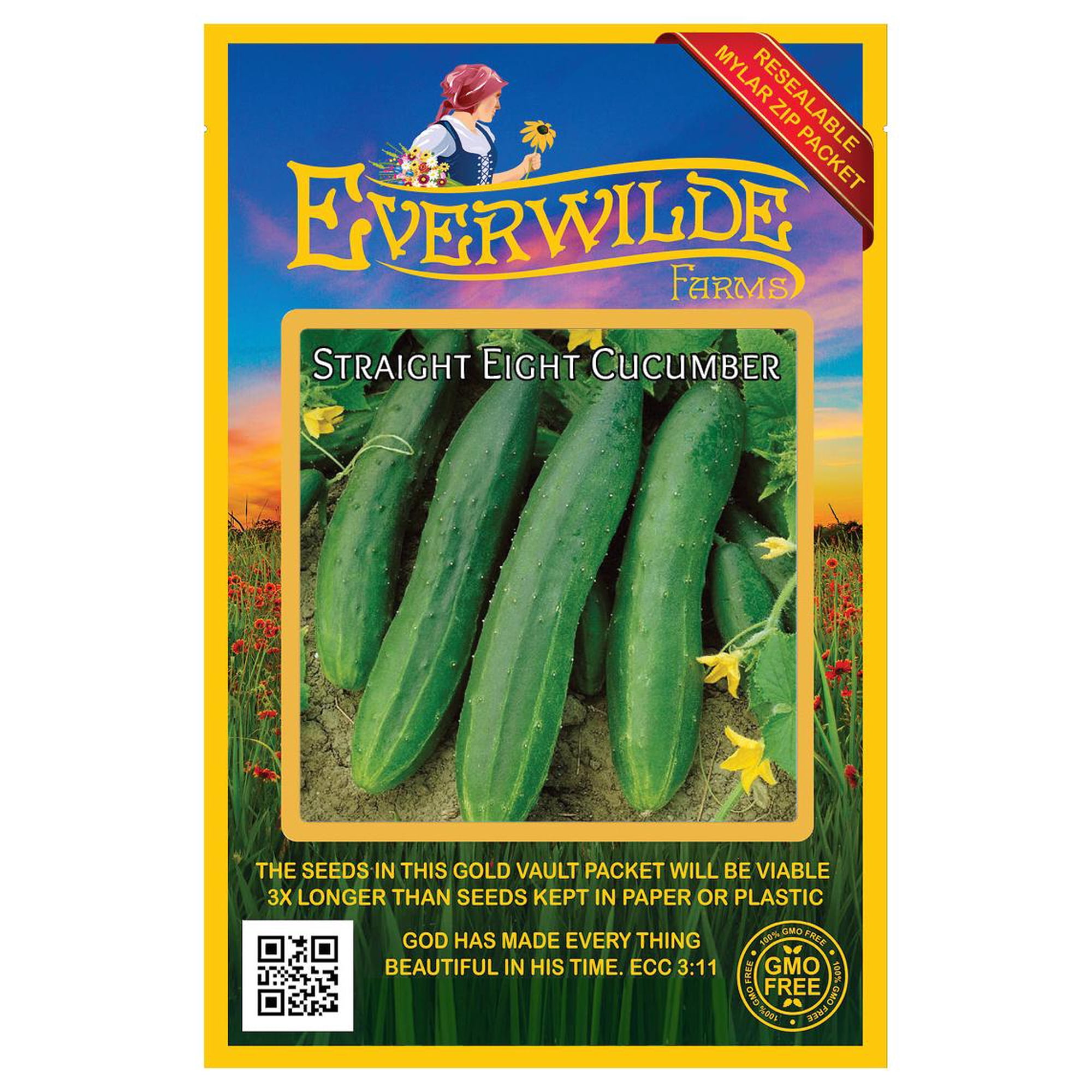Everwilde Farms - 100 Straight Eight Cucumber Seeds - Gold Vault Jumbo Bulk Seed Packet