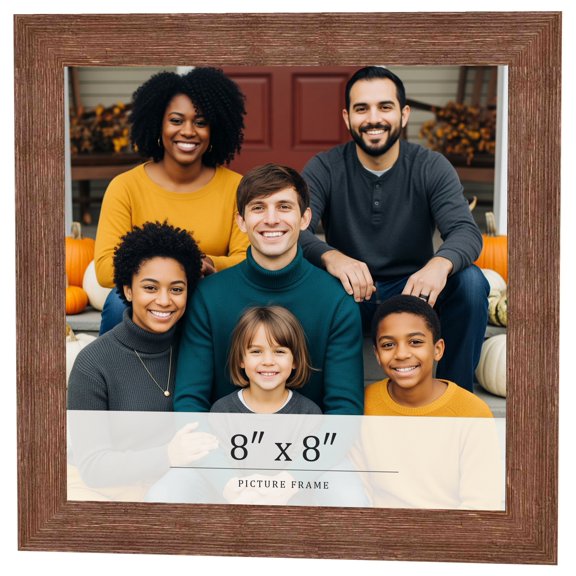 8x8 Frame Brown Farmhouse Solid Wood Picture Frame Width 1.5 Inches | Interior Frame Depth 0.5