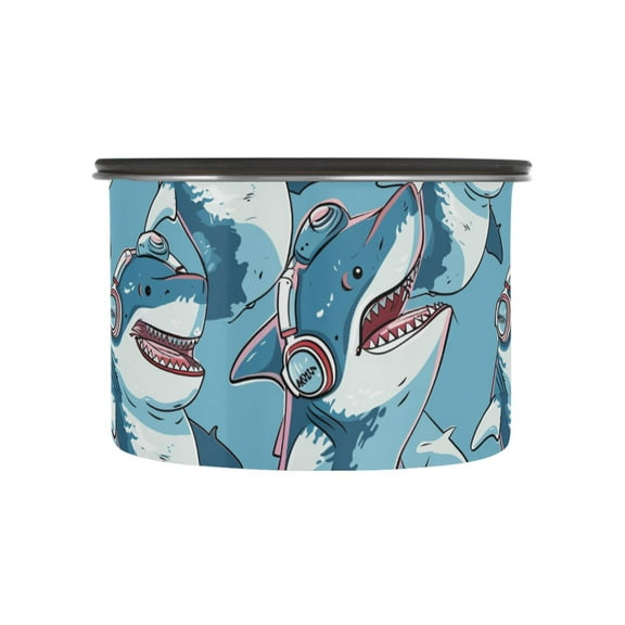 Shark with Earphone Airtight Coffee Bean Canister 17oz Food Storage Containers with Lids For Gournd, Tea, Sugar, Flour, Rice, Cereal, Candy Cookie Jar