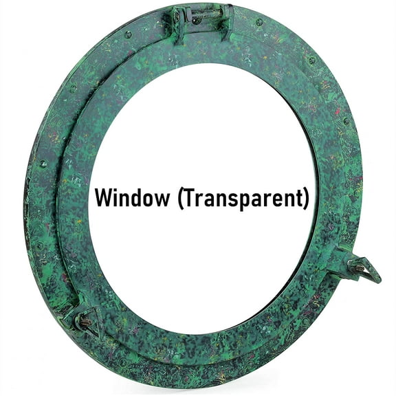 Algae Green Nautical Ship's Porthole Window Mirror Frame | Pirate's Home Decor | Wall Hanging Ideas | Aluminum Cast Handmade Wall & Bathroom Fixtures (17 Inches, Window (Transparent))