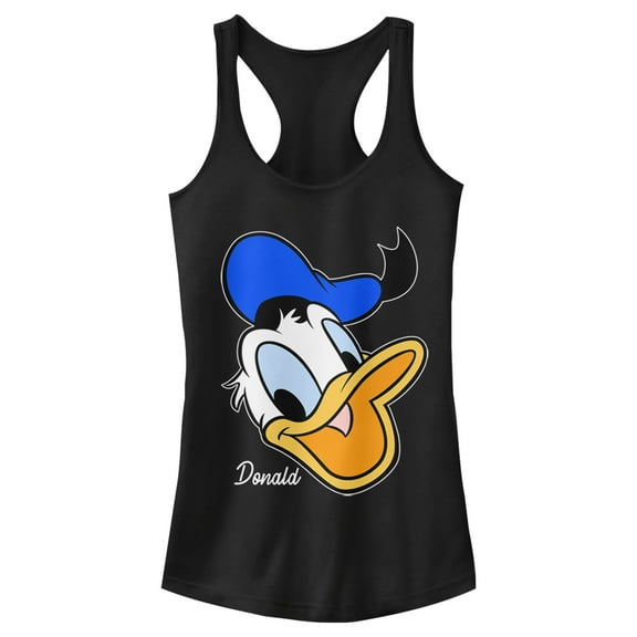 Junior's Mickey & Friends Donald Duck Big Face Racerback Tank Top Black Medium