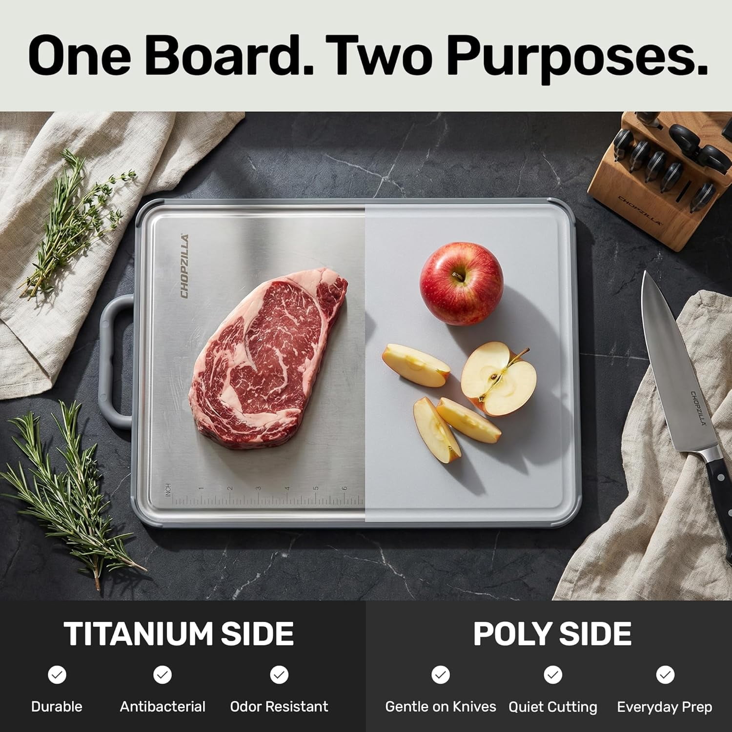 CHOPZILLA Titanium Cutting Board, Food Safe & Non Toxic Cutting Boards for Kitchen