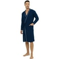thumbnail image 2 of Defitshape Men's Cotton Long Robe Soft Long Sleeve Summer Spring Lightweight Knee Length Pocket Comfy House SPA Hotel Hot Tub V Neck Bathrobe Dark Blue Large, 2 of 5
