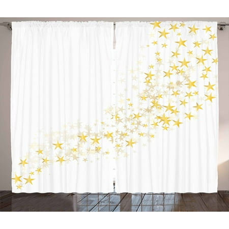 Yellow And White Curtains 2 Panels Set Yellow Stars Flowing Over