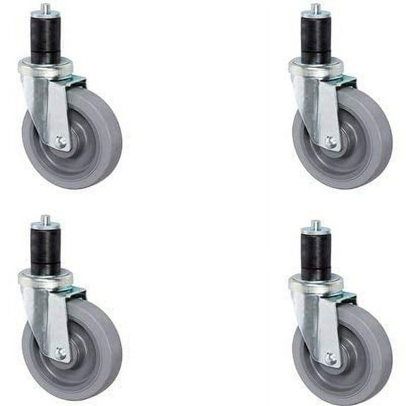 CasterHQ- 5 INCH Gray TPR Caster Wheel Set for Commercial Kitchen PREP Tables, All Swivel - Non-Locking CASTERS