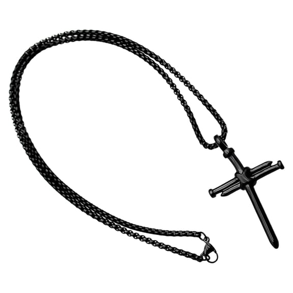 TABLZONE Mens Chain Necklace Cross Chain Necklace Black Titanium Steel 1Pack Symbolizing Strength