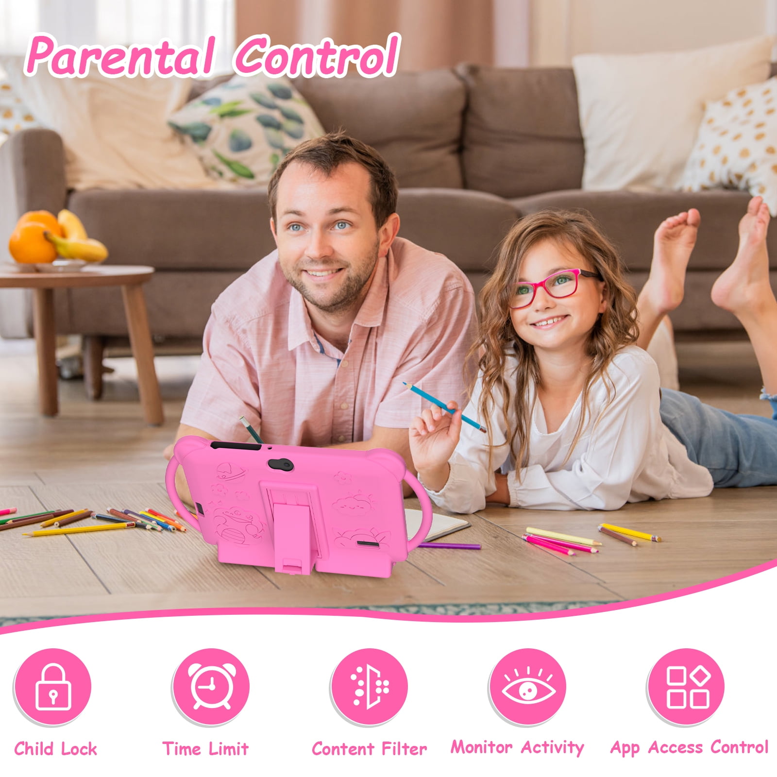 Kids Tablet 7 inch Android 12 Tablet for Kids, 4GB RAM 32GB ROM Quad Core Toddler Tablet with Shockproof Case, Parental Control, WiFi, Bluetooth, 3000mAh Battery, Dual Camera, Educational, Games