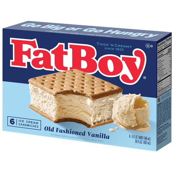 Fatboy Old Fashioned Premium Vanilla Ice Cream Sandwich, 5 fl oz, 6 Count