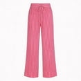 thumbnail image 4 of KDFJPTH Women's Striped Linen Blend Pants Elastic Drawstring Waist Casual Summer Trousers with Pockets Hot Pink2 XL, 4 of 4