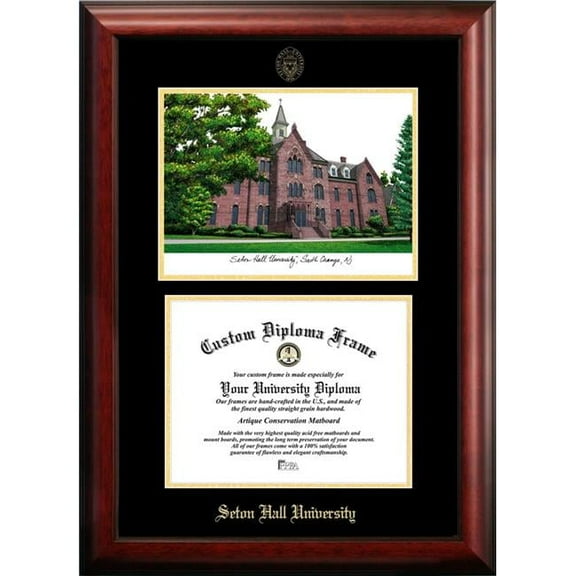 Campus Images NJ997LGED-1185 8.5 x 11 in. Seton Hall Gold Embossed Diploma Satin Mahogany Frame with Lithograph