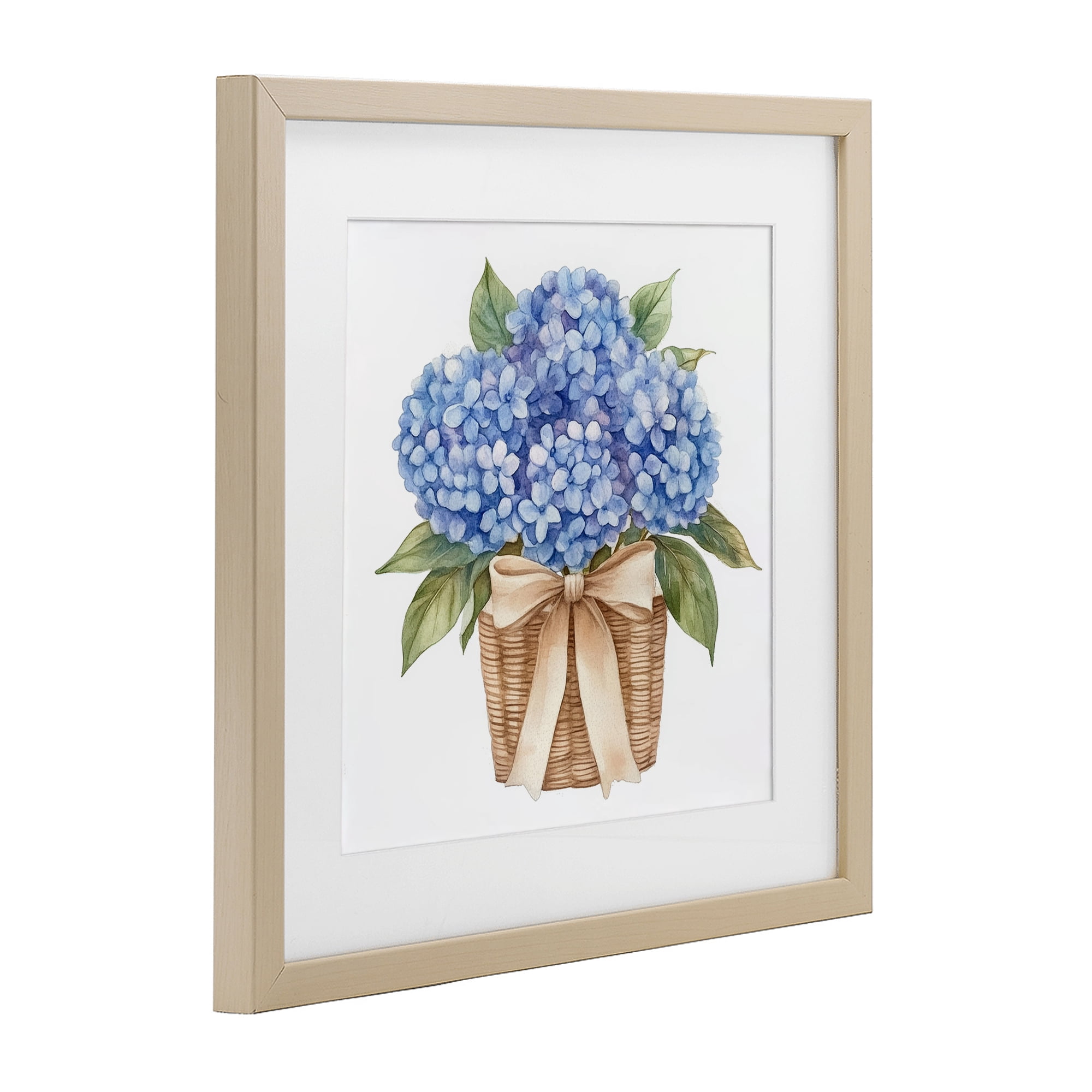 Stupell Industries Blue Hydrangea Picnic Basket Birch Framed Print Under Glass, design by Petal Prints Design