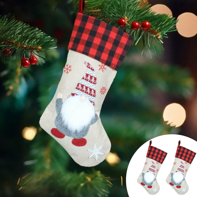 Décorations de Noël Bas de Noël Tricotés avec Père Noël et Bonhomme de Neige Designs Sacs Cadeaux Rouges Idéal pour Décoration de Sapin de Noël Ornements de Noël