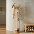 thumbnail image 3 of KASLANDI Solid Wood Rotary Coat Rack Stand, Freestanding with 3 Shelves & 9 Hooks, Sturdy Coat Tree for Entryway & Bedroom, Natural, 3 of 8