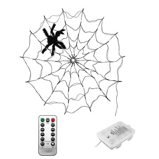 fashionhome Web Light Halloween Insect LED 6W Cobweb Lamp Adjustable Remote Control Light for Party Decoration, Battery