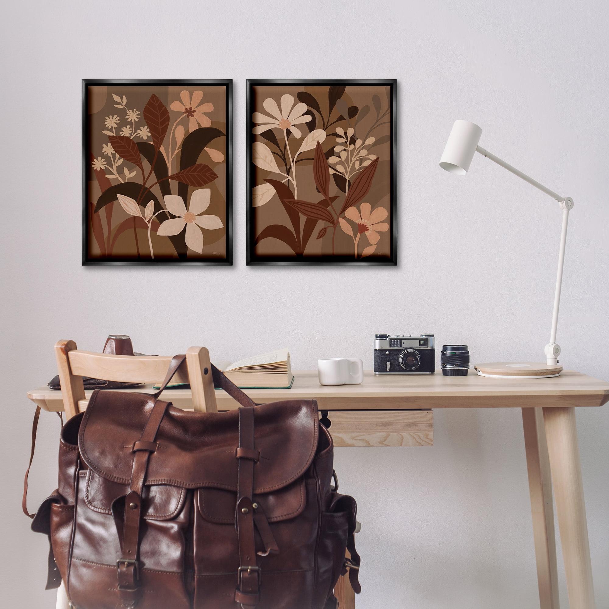 Stupell Industries Modern Boho Flower Bundle Floral & Botanical Painting Black Floater Framed Canvas Art Print Wall Art, 17 x 21, Set of 2