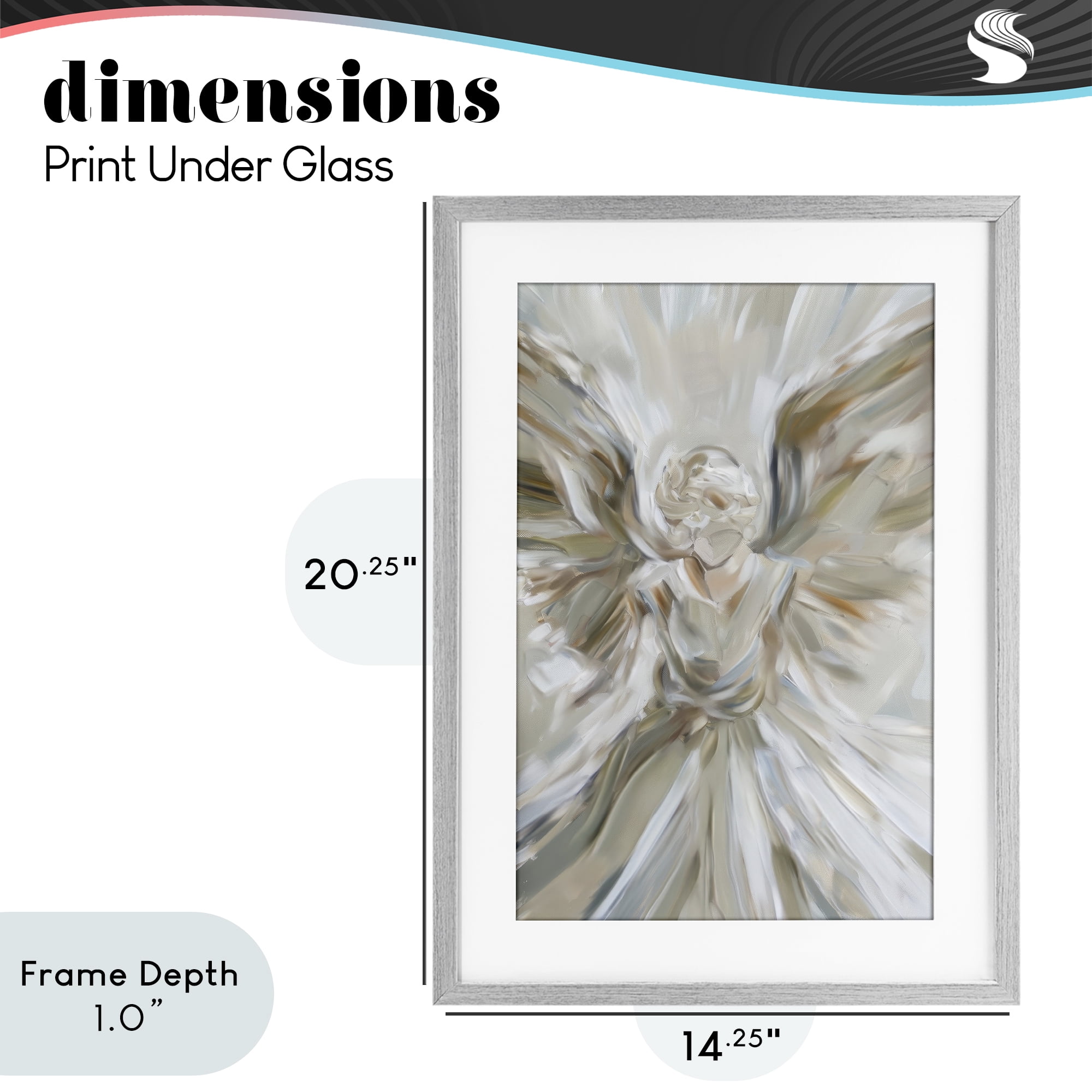 Stupell Industries Serene Angel with Flowing Wings Gray Framed Print Under Glass, design by Petal Prints Design