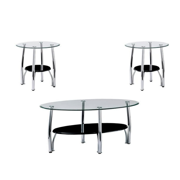 Furniture of America Seetle 3 Piece Glass Coffee Table Set in