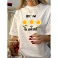 thumbnail image 1 of Camiseta gráfica "True Love Be Yourself" de inspiración vintage para mujer: cuello redondo, manga corta, algodón, lavable a máquina, estilo veraniego y deportivo., 1 of 6