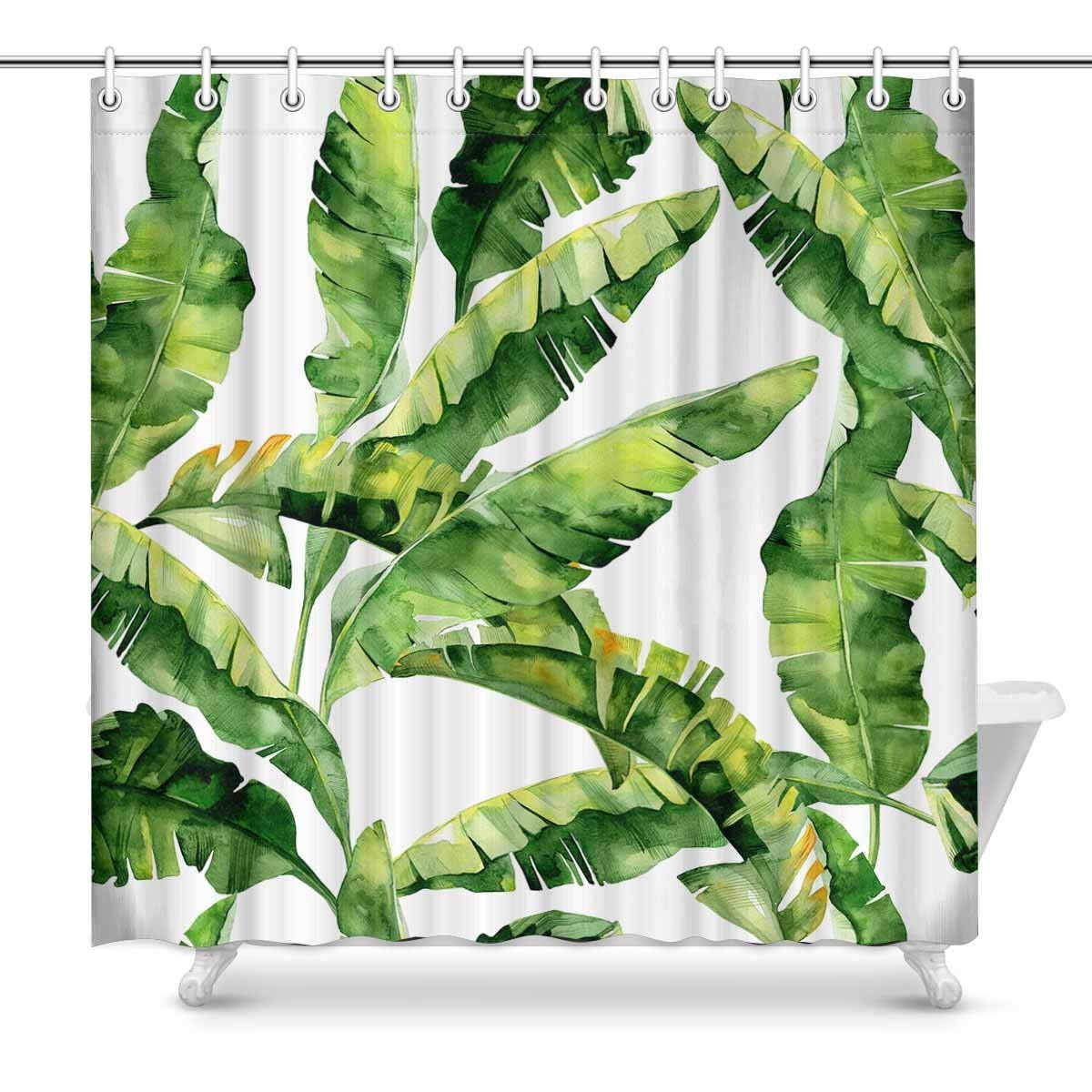 Jungle Banana Leaves Design Bathroom Bath Waterproof Fabric Shower Curtain Set