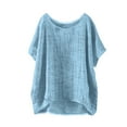 thumbnail image 2 of nochalofo Blue Crew Neck Casual T Shirts for Women, Summer Short Sleeve Solid Casual Loose Linen Top, 2 of 4